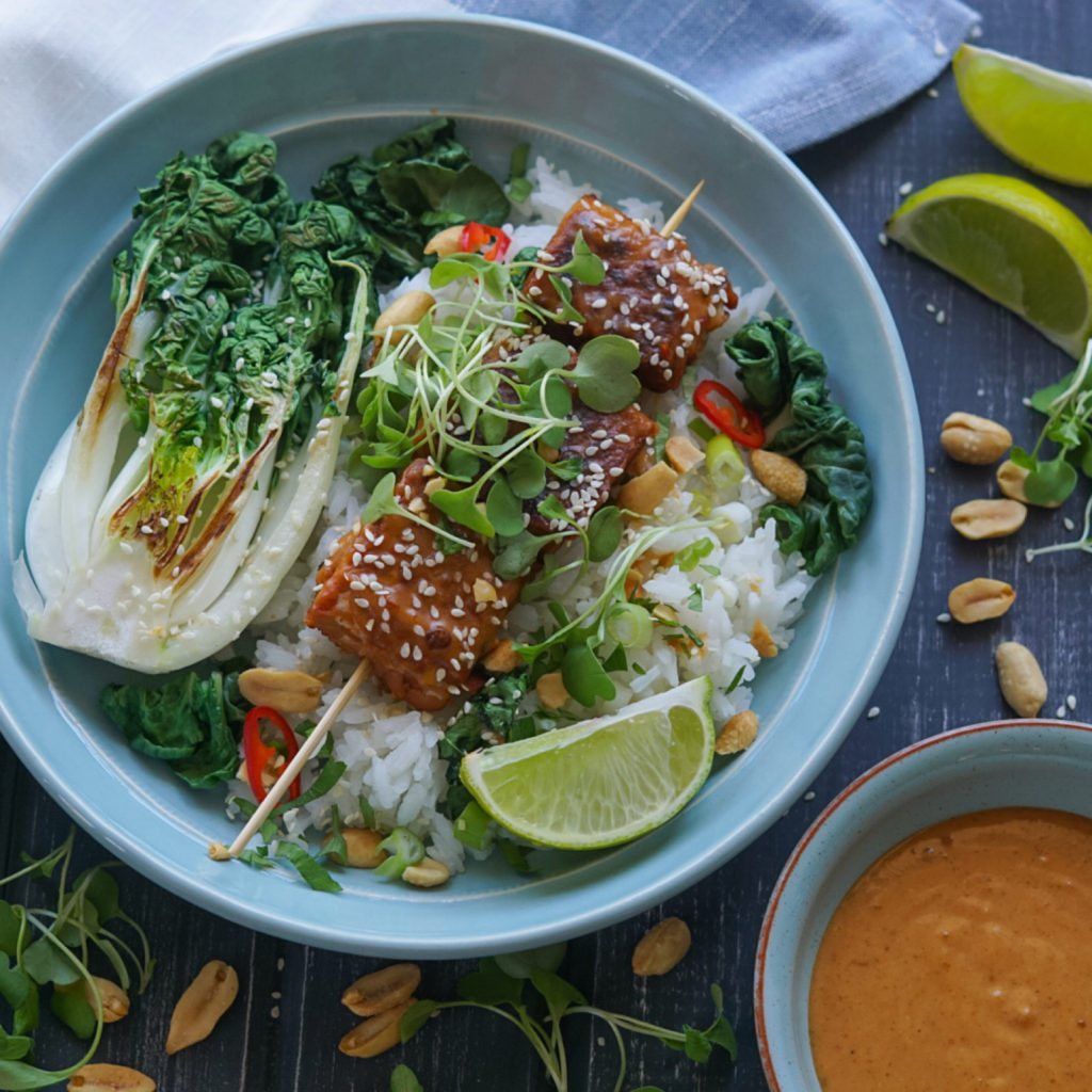 Sesame and Peanut Tempeh Skewers