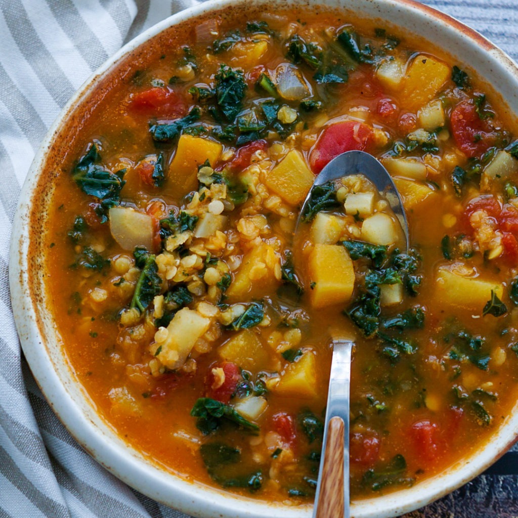 Butternut, Kale and Lentil Soup - thekitchensinkblog.com