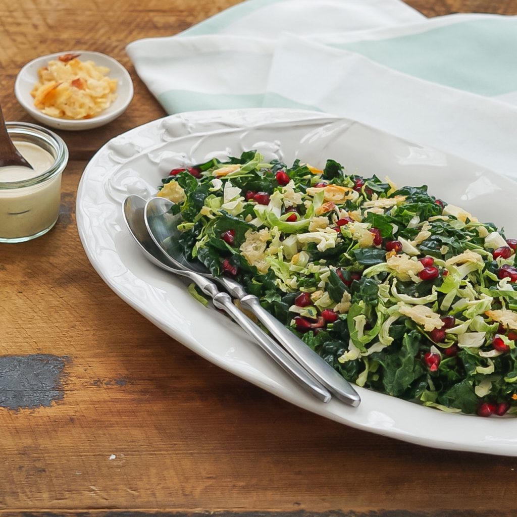 Kale and Brussels Sprout Caesar Salad