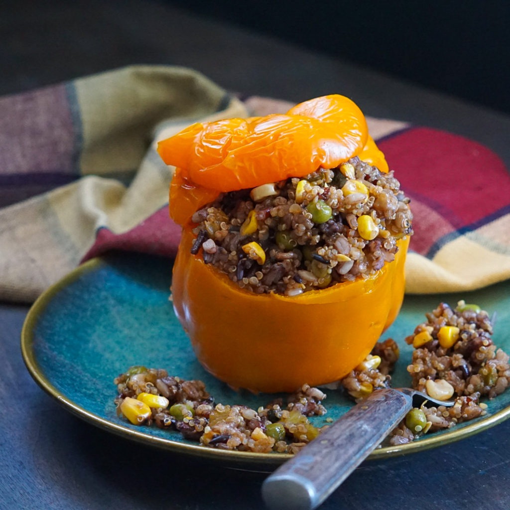 Quinoa and Rice Stuffed Peppers with Vegetables