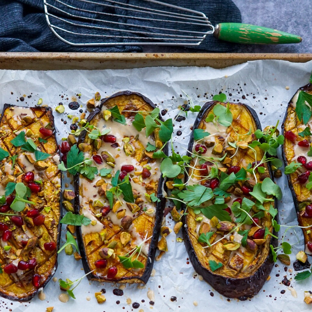 Roasted Eggplant with Harissa Tahini Sauce