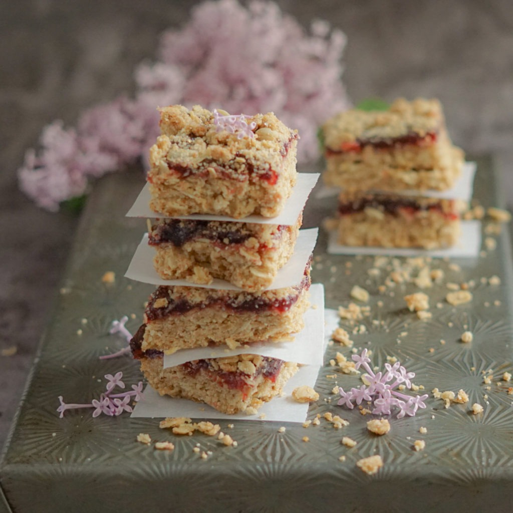 Lilac Infused Plum Cobbler Bars