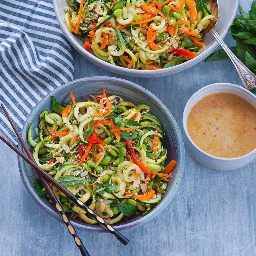 Zucchini Noodle Salad with Peanut Orange Dressing