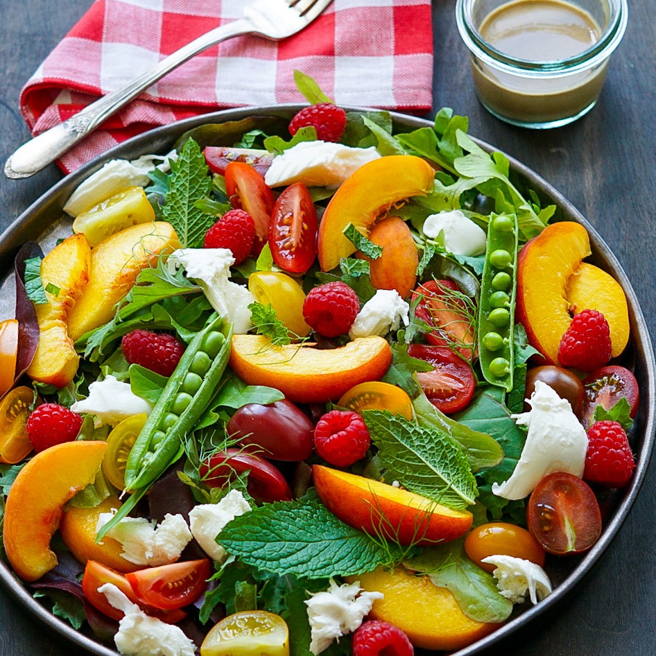 Peach Tomato Salad with Raspberry Vinaigrette