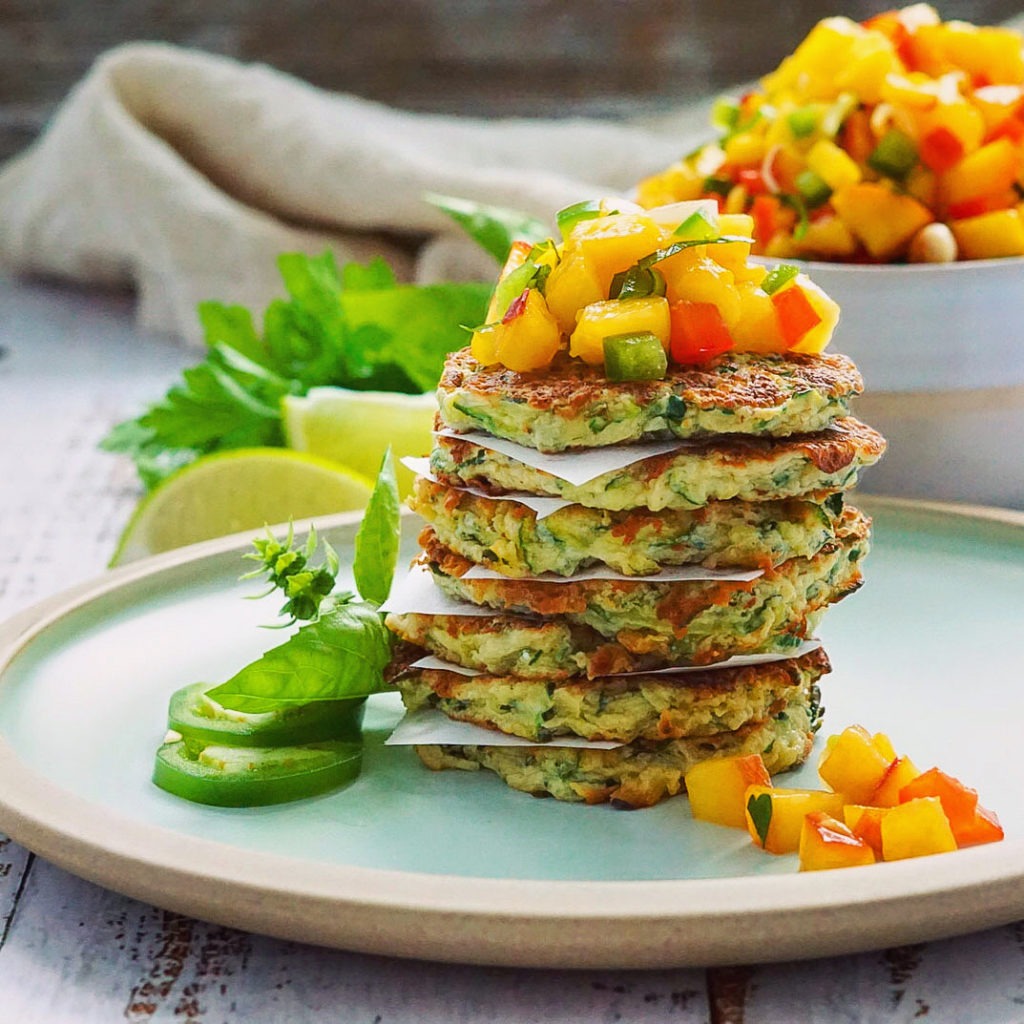 Zucchini Fritters with Peach Salsa