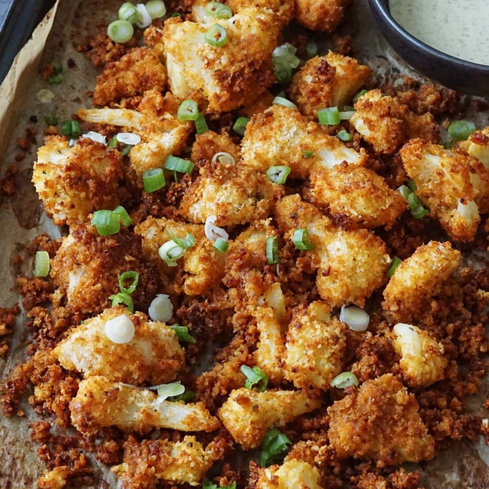 Buffalo Cauliflower With Spicy Tahini Ranch - Thekitchensinkblog.com