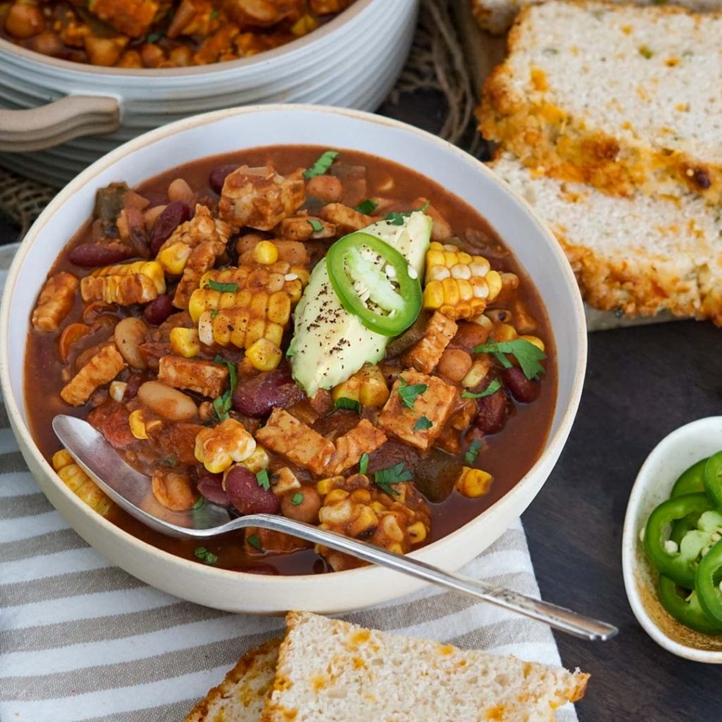 Tempeh Chili with Beans and Corn